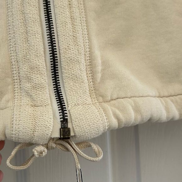 James Perse Cream Cropped Hooded Zip Up Sweatshirt Size Small - Picture 6 of 11